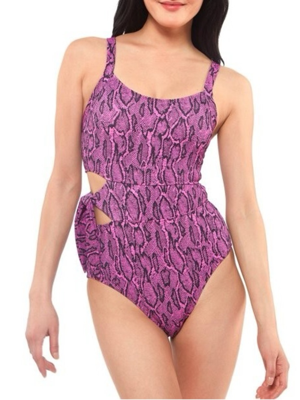Jessica Simpson Purple Pink Snake-Print One-Piece with Side Cutouts